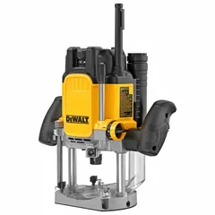 This full-size corded router features a plunge base and a 3 hp motor with variable speed up to 22,000 RPM. It accepts 1/4 in and 1/2 in collets and includes a soft-start function for controlled startup. Suitable for heavy-duty woodworking tasks such as edge profiling, dado cutting, and template routing.