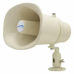 Passive 1-way horn speaker for indoor use. 8 ohm impedance, 8 3/4 in overall width. Suitable for public address and paging in commercial buildings, schools, and factories.