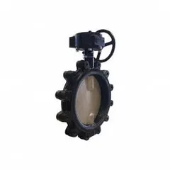 This 8-inch ductile iron butterfly valve features a concentric design with a lug-style body and an EPDM seat. The disc is made of aluminum bronze alloy, and the valve is operated by a gear-operated handwheel. Rated for 200 psi CWP, it is suitable for on/off flow control in water, wastewater, and HVAC systems.