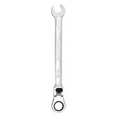 This metric 12-point ratcheting combination wrench is made of alloy steel with a chrome finish. It has a 15 mm head size and a 9-inch overall length. The wrench is used for tightening or loosening fasteners in general mechanical and industrial applications.