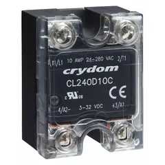 Panel-mounted solid state relay with Triac AC output, Form A (SPST-NO) switching. Output voltage range 24 to 280V AC, maximum output current 5 A (2.9 A without heat sink). Features finger-safe design and screw clamp electrical connection. Suitable for switching AC loads in industrial automation and process control applications.