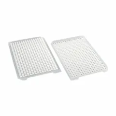 White silicone sealing mat for 384-well microplates. Features a 4.5 mm well opening size and is not vented. Provides a leak-proof seal for sample storage, incubation, and assays.