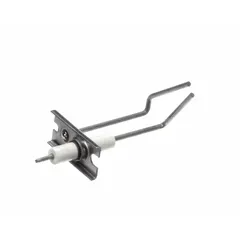 This oil burner ignitor generates a high-voltage spark to ignite fuel oil in oil-fired heating equipment. It is used in residential and light commercial HVAC systems such as furnaces, boilers, and burners to initiate combustion.