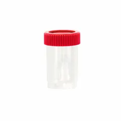 APPROVED VENDOR 20 mL PPCO Sample Vial, Natural Body, Red Closure, 28 mm Neck, Self-Standing, Non-Sterile (2403519R80E1)