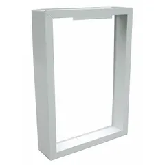 White surface-mounting frame designed for use with QMARK HT1502SS electric wall and ceiling heaters. Accommodates heaters rated 0.2 to 1.5 kW. Outside dimensions 20.25 inches high by 14.625 inches wide. Includes installation instructions.