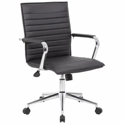 BOSS Office Chair: Black, Vinyl Material, 19 1/2 in Back Ht, 20 in Seat Wd - Fixed-Arm Office Chairs
