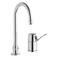 This centerset bathroom faucet is constructed of cast brass with a polished chrome finish. It includes mounting hardware and features an off-centered handle configuration suitable for bathroom sinks