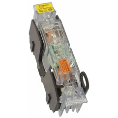 Non-indicating fuse block cover rated for 250 V AC and 0 A – 30 A. Designed for use with H/RK1/RK5 fuse classes and compatible with BUSSMANN HM fuse series. Provides protective enclosure for fuse blocks without indication feature.