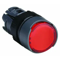 Maintained-action illuminated flush-mount push-button operator from the XB6 series. Features a red operator and non-metallic construction. Suitable for panel-mount control stations in industrial automation and machinery applications.
