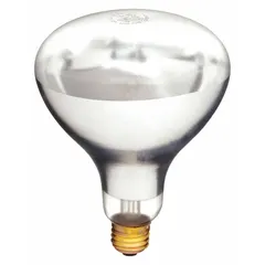 This 125W BR40 reflector heat lamp operates at 120V AC with a medium screw (E26) base. It features a clear finish and a color temperature of 2700K. The shatter-resistant construction makes it suitable for industrial heating and lighting applications where durability is required.