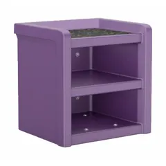 Laminate-top nightstand from the Endurance series. Features three shelves for storage. Overall dimensions: 21 1/2 in height, 21 in width, 18 in depth. Suitable for bedside use in hospitality or institutional settings.