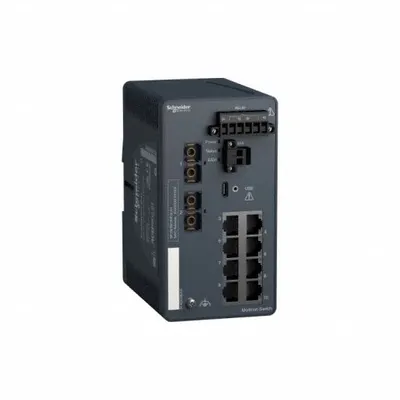 SCHNEIDER Ethernet Switch: Managed, DIN Rail, 10 Ports, RJ45 - DIN Rail-Mount Ethernet Switches