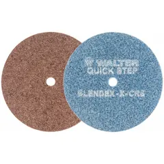 This 4 1/2-inch diameter coating-removal disc is made of aluminum oxide and part of the Quick-Step Blendex series. It is designed for surface conditioning and coating removal on all metals, suitable for blending, finishing, and removing paint, rust, or coatings in industrial fabrication and maintenance applications. The hook-and-loop attachment enables quick disc changes.