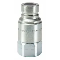 Steel-bodied hydraulic quick-connect coupling plug with 9/16"-18 thread size and maximum flow rate of 11.36 lpm. Used in fluid power systems for rapid connection and disconnection of hydraulic lines under pressure. Suitable for mobile equipment, industrial machinery, and hydraulic tool circuits