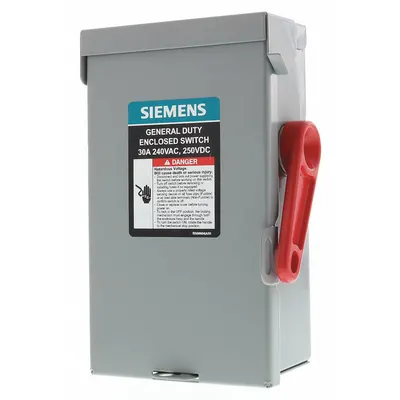 Siemens Safety Switch: Fusible, 30 A, Three Phase, 240V AC, Galvanized Steel - Fusible Safety Switches