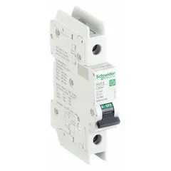 This 4A, C-Curve, 1-pole miniature circuit breaker is UL489 listed for DIN rail mounting. It provides overcurrent protection for branch circuits, lighting, and control panels. Rated for 240/415V AC and 60V DC with a maximum interrupting rating of 14kA at 120/240V AC. Terminal connection is screw clamp.