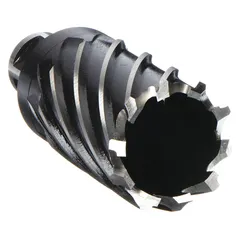This high-speed steel annular cutter features a 1-1/2 in diameter and 2 in maximum cutting depth. The black oxide finish reduces friction during operation. Designed for use with magnetic drill presses to create clean, precise holes in metal fabrication and structural steel work.