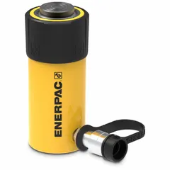 Single-acting hydraulic ram with 25-ton nominal capacity and 4-inch nominal stroke. Constructed from steel for structural integrity. Suitable for lifting, pressing, and positioning heavy loads in industrial maintenance, construction, and manufacturing applications.