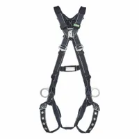 This unisex vest-style harness is designed for positioning in hot work environments, confined spaces, general use, and welding. It features a quick-connect design and friction torso adjustment for secure fit. The harness is black and suitable for applications requiring fall protection during welding or in confined spaces