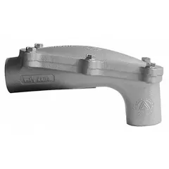 Aluminum pulling elbow with powder-coated finish. Features 3-inch FNPT female-to-female NPT connections on both ends. Used for routing electrical conduit around corners, reducing cable friction and stress in industrial installations.