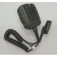 This speaker microphone is designed for use with VX-537 series radios. It features a push-to-talk function and a Y2 radio connector. The black unit enables remote audio transmission and reception, suitable for mobile or field communication setups