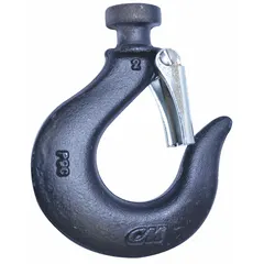 Bottom hook with latch for CM Shopstar electric chain hoists. Compatible with 500 lb and 1,000 lb load capacities. Includes latch for secure load attachment during lifting operations.