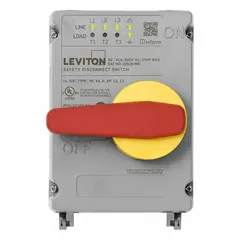 This non-fusible safety switch is rated for 30 A and 600V AC, supporting single or three-phase operation. It features a non-metallic enclosure. Typical applications include disconnecting power for maintenance or emergency shutdown in industrial and commercial settings, such as motor control centers, HVAC equipment, and machinery isolation.