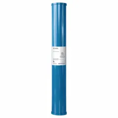 Water purification cartridge containing SBG2OHNG anion resin media. Flow rate of 0.8 lpm with 2 1/2 in overall diameter. Used in deionization systems to remove ionic contaminants for applications requiring high-purity water.