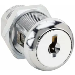 Keyed cam lock with keyed-alike convenience, allowing multiple locks to operate with a single key. Constructed from zinc die-cast with a chrome-plated finish. Straight cam length of 1 1/2 in. Suitable for securing cabinets, panels, and enclosures in industrial environments.