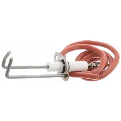 This direct spark igniter generates a high-voltage spark to ignite gas burners in HVAC heating systems. It is a replacement component for furnaces and boilers, ensuring proper ignition in gas-fired equipment.
