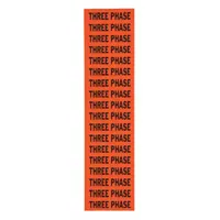 Self-stick vinyl marker with 'Three Phase' legend in C label style. Label height 1/2 in. Used for identifying three-phase electrical circuits on conduit or voltage sources in industrial facilities