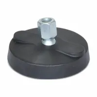 This vibration-damping female leveling mount features a swivel boltless design with glass filled nylon construction and M16 thread size. The zinc-plated finish provides corrosion resistance. With a load capacity of 12,010.2 N, it is used for leveling and reducing vibration transmission in industrial machinery and equipment. Mounting holes are not included
