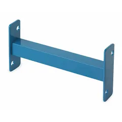 This row spacer is used to maintain consistent spacing between rows of pallet racks in industrial storage systems. It helps stabilize rack structures and prevent load shifting. Made of steel with a powder-coated blue finish, it includes mounting hardware for installation.