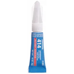 LOCTITE 414 is a clear, thin-liquid instant adhesive in a 0.1 fl oz tube. It bonds plastics and metals, meeting A-A-3097 standards. Suitable for assembly, repair, and prototyping applications where fast bonding of plastics to metals is required.