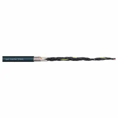Continuous flexing control cable with 25 conductors of single copper wire, 18 AWG, TPR jacket, rated 1000 V. Includes ground conductor, flame retardant per FT-1. Minimum bend radius: 3x OD fixed, 4x OD flexible, 5x OD for e-chain. Suitable for automated machinery, robotics, and cable carrier systems.