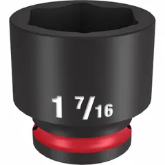SAE 6-point standard impact socket with 1/2" drive and 1-7/16" socket size. Black Phosphate finish provides corrosion resistance. Designed for heavy-duty fastening and loosening on industrial equipment, automotive repair, and construction machinery.