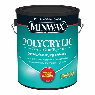 MINWAX Polycrylic Interior Water-Based Ultra-Flat Clear Varnish, 1 gal - Wood Sealers & Finishes
