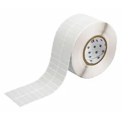 Precut label roll with tamper-indicating feature that leaves a VOID pattern upon removal. Measures 1/2 in x 1 1/2 in with a 1/2 in core, silver matte finish. Designed for use with Brady i7100 printer. Suitable for asset security and tamper evidence in industrial settings.