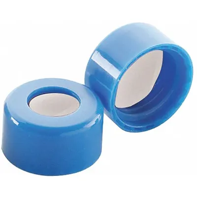 WHEATON Cap: 11 mm Dia, Blue, Polypropylene, PTFE/Silicone, 9 mm Screw Closure Size - Screw On Caps