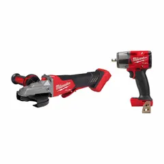 This combination kit includes two M18™ cordless tools: an angle grinder and an impact wrench, both rated for 18 V DC. Supplied as tool only, without battery or charger, these tools are suited for cutting, grinding, and fastening applications in metal fabrication, construction, and maintenance where cordless mobility is required.