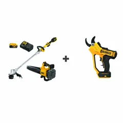 This combo kit includes a pruner and a blower with 125 mph max air speed and 450 cfm air flow. Powered by a 20V MAX* battery system with a 4.0 Ah battery capacity. Suitable for trimming branches and clearing debris in yard and landscape maintenance.