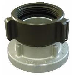 This straight aluminum adapter connects NH-threaded fire hydrants or standpipes to Storz couplings. Fitting size is 4-1/2 in x 5 in. Used in fire-protection systems for rapid hose connections.
