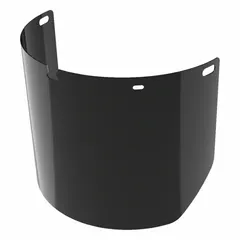 This MILWAUKEE replacement visor is made of polycarbonate in a black, uncoated finish. It measures 10 inches in overall width and 5 1/4 inches in overall height. Designed for use as a protective lens in welding helmets, it provides face protection during welding, grinding, and related industrial operations.