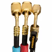 FIELDPIECE Hose Set: 5 ft Lg, 45° Angle, Black, Rubber, 3 Hoses, Ball Valve (MPN HR3CM)