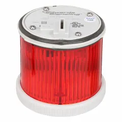 Multimode light module for visual indication in industrial control systems. Provides red steady or flashing light at 120V AC. 70 mm overall diameter, Class 200. Compatible with Edwards Signaling 200 Series tower light stacks.