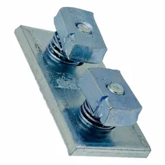 This steel flat fitting splice plate with two 9/16 in diameter holes is used to join strut channels end-to-end in industrial support systems. It provides a rigid connection for framing applications such as supporting piping, conduit, and cable trays.