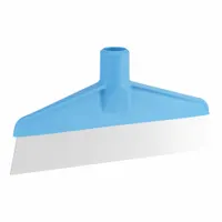 This VIKAN floor scraper features a 1 1/4 in stainless steel blade with solid perforation, designed for removing debris from tables and floors in food processing and commercial kitchens. It is FDA compliant and supplied without a handle. Overall length is 1 1/4 in