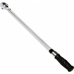 Ratcheting micrometer torque wrench with 3/4 in square drive, torque range 100 ft-lb to 600 ft-lb. Used for precise tightening of fasteners in industrial assembly, heavy equipment maintenance, and automotive applications. Not tether capable.