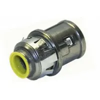 Non-insulated straight connector for 3/8 in trade size metal-clad cable. Die-cast zinc construction with snap-in, push-in design and nylon anti-short bushing. cULus Listed. Used to terminate and secure MC cable in junction boxes and enclosures