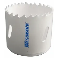 Bi-metal hole saw for cutting wood, metal, and plastic. Diameter 1-3/4 in, 4/6 teeth per inch, maximum cutting depth 1-1/2 in. Features 5/8-18 thread arbor connection. Suitable for creating clean holes in panels, studs, and sheet materials.